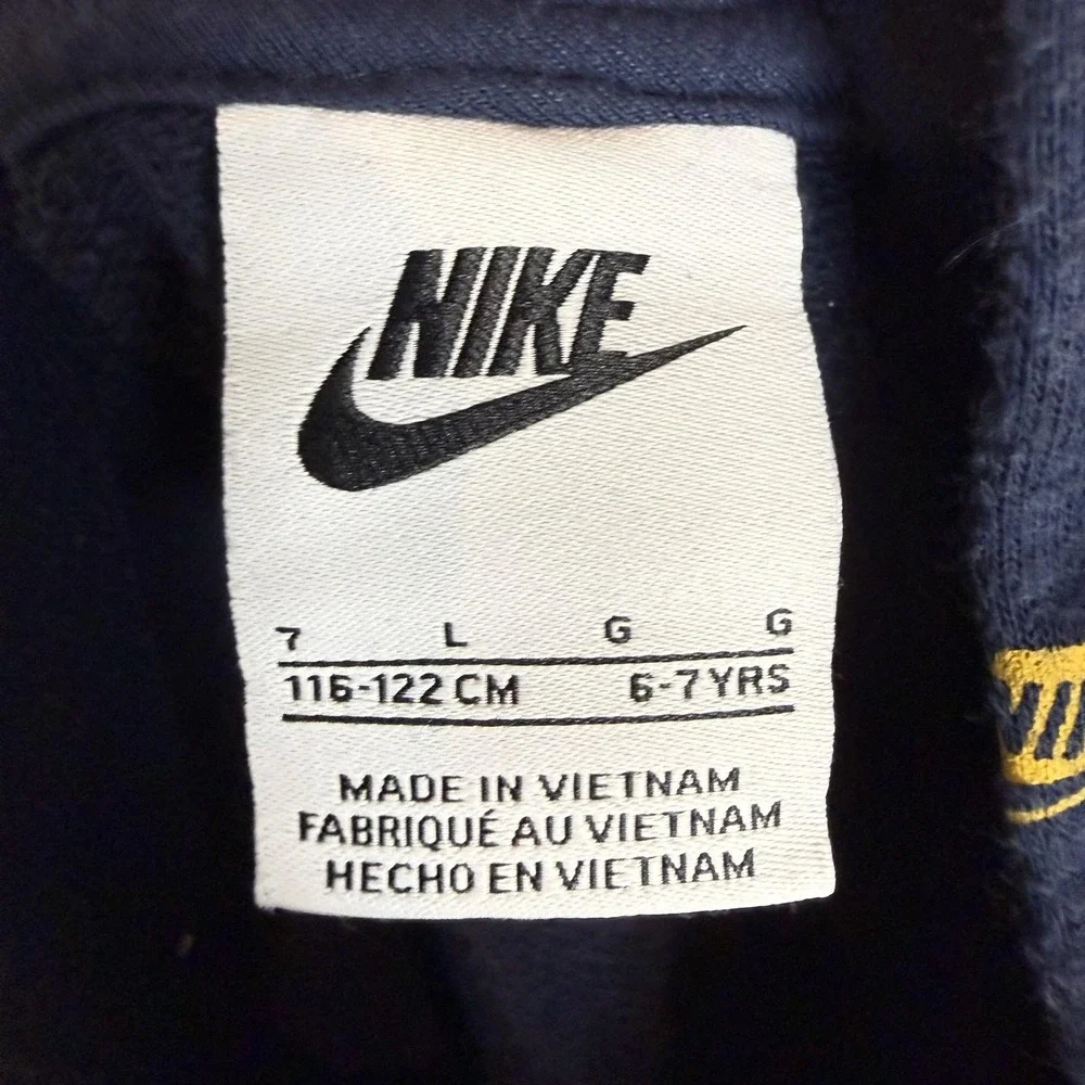 Nike Hoodie Sweatshirt Kids 6-7 Blue Fleece Pullover Allover Swoosh Logo Graphic